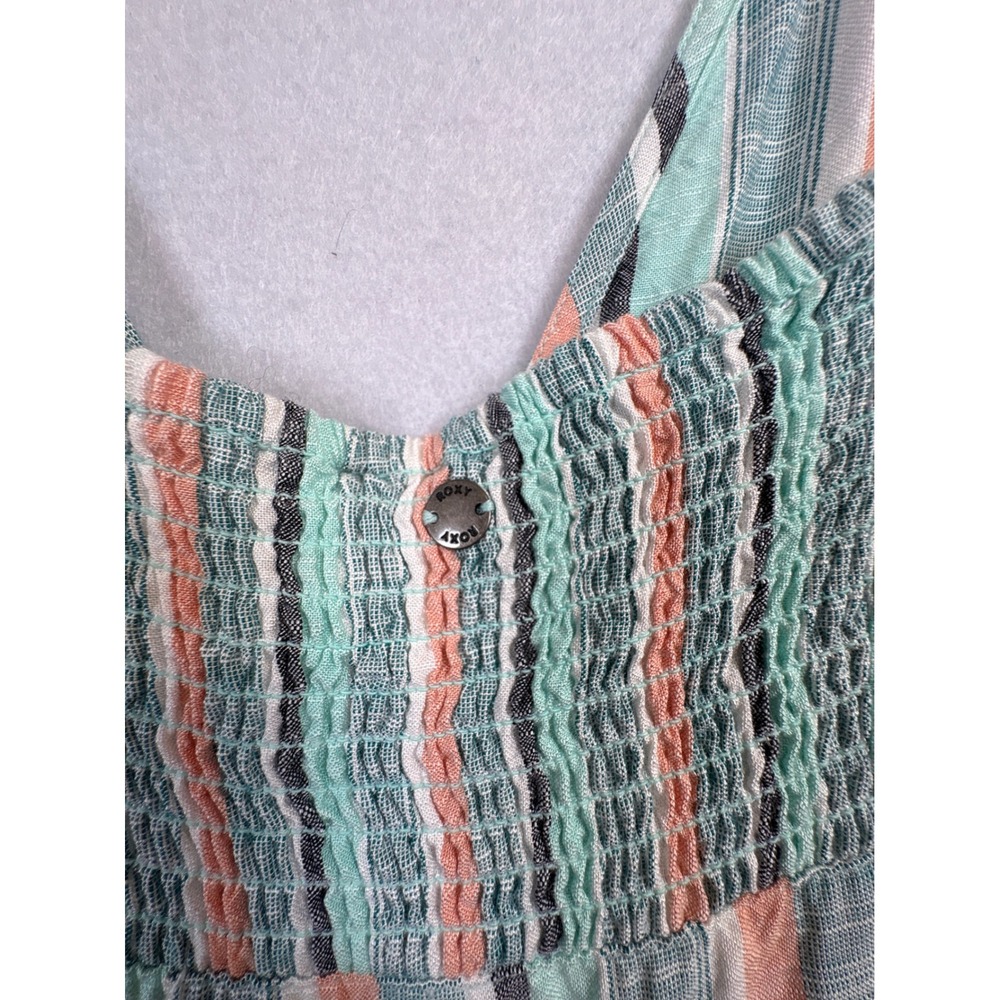 Roxy Womens Striped Maxi Dress Mint Green Coral V-Neck Smocked Back Size Large - Picture 8 of 14